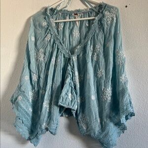 Free People Sky Blue Floral Blouse